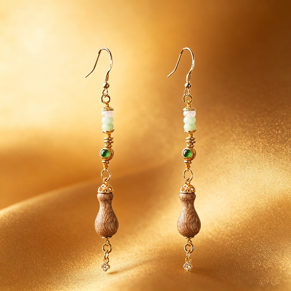 Handmade S925 Sterling Silver Long Jadeite Earrings – Unique Niche Style, Dangle Design