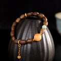 S925 Sterling Silver Plated Gold Vintage Style Agarwood & Beeswax Single-Strand Bracelet – Natural Stone Boho Jewelry for Women, Versatile Everyday Fashion Accessory