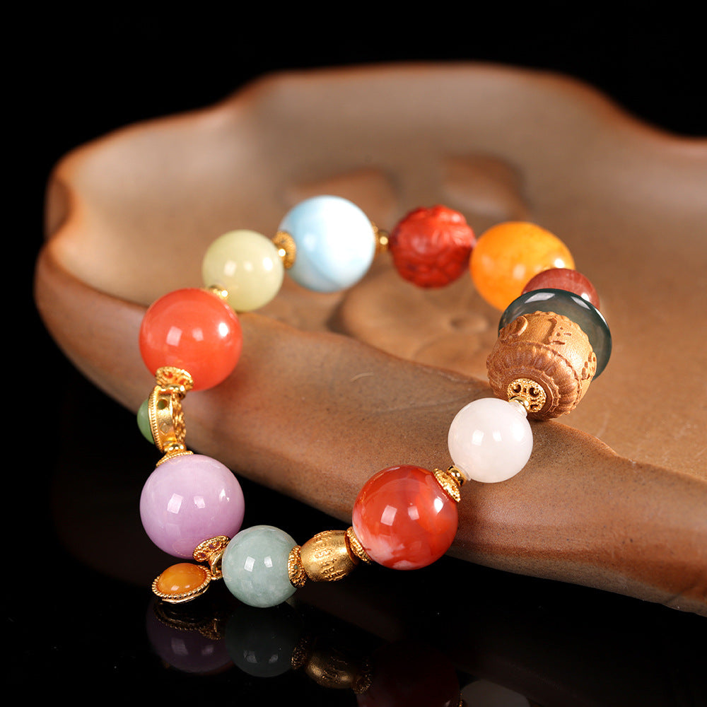 Handmade DIY Multi-Gemstone Beaded Bracelet - Amber, Agarwood, Hetian Jade, Red Agate, Jadeite