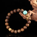 Stylish Handmade DIY Bracelet for Women – 90% Natural Agarwood & Turquoise Beads with S925 Sterling Silver Plated Gold Accents, Adjustable Boho Jewelry