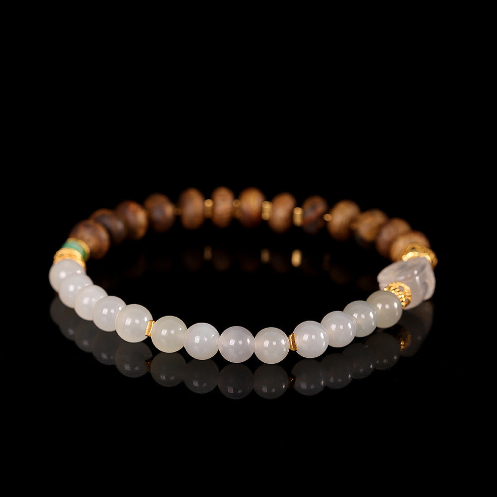 S925 Sterling Silver Gold-Plated Hardware Paired with Agarwood & Hetian Jade Bracelet – Versatile Niche New Chinese Style Handmade Jewelry for Women