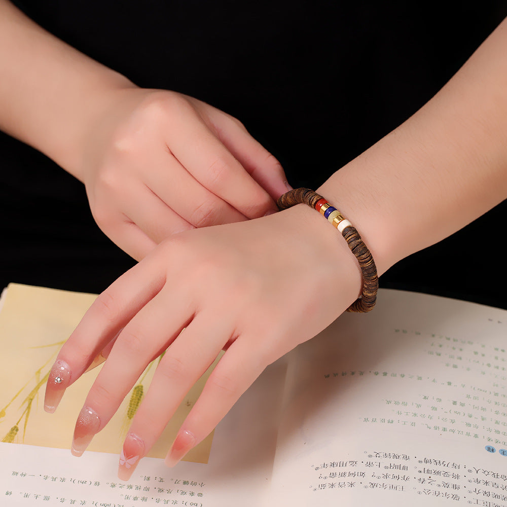 S925 Sterling Silver Plated Gold Vintage Handmade DIY Bracelet – Featuring Agarwood, Red Agate, Beeswax & Lapis Lazuli Natural Stone Beaded Jewelry for Women