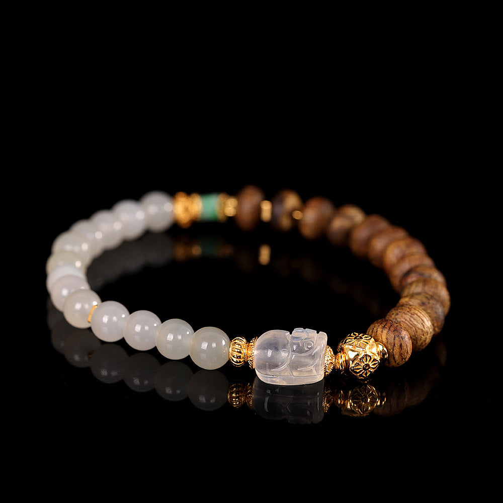 S925 Sterling Silver Gold-Plated Hardware Paired with Agarwood & Hetian Jade Bracelet – Versatile Niche New Chinese Style Handmade Jewelry for Women