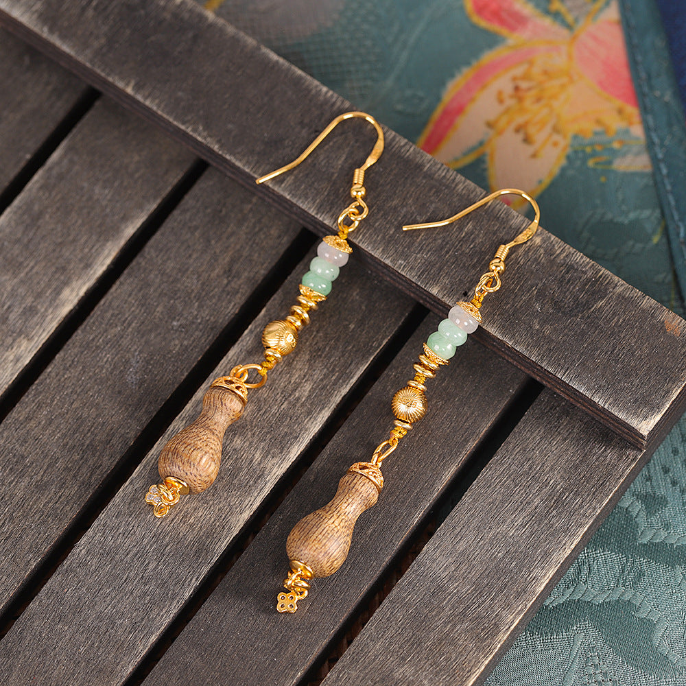 Handmade S925 Sterling Silver Long Jadeite Earrings – Unique Niche Style, Dangle Design