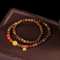 Artistic Retro Double-Ring Bangle, S925 Sterling Silver Plated Gold with Agarwood, Beeswax & Red Agate – Personalized Boho Bracelet for Women