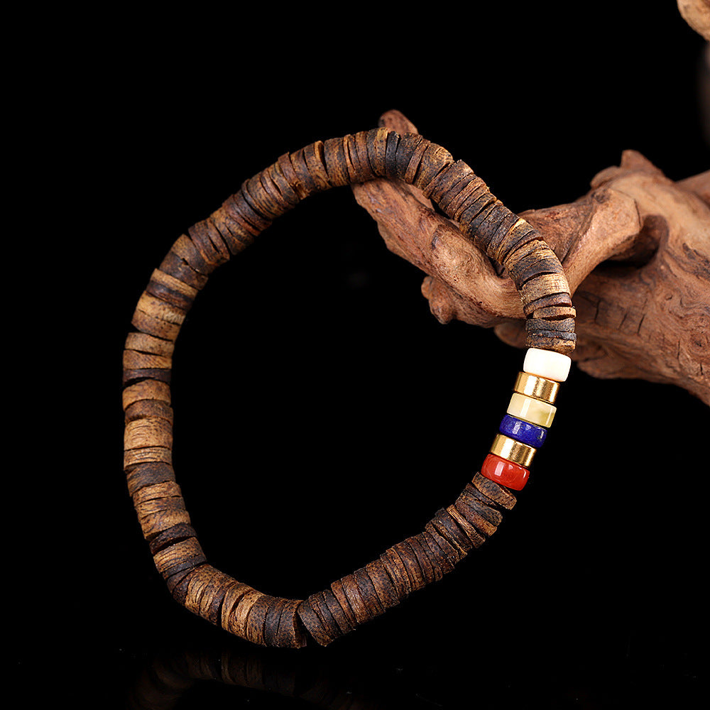 S925 Sterling Silver Plated Gold Vintage Handmade DIY Bracelet – Featuring Agarwood, Red Agate, Beeswax & Lapis Lazuli Natural Stone Beaded Jewelry for Women