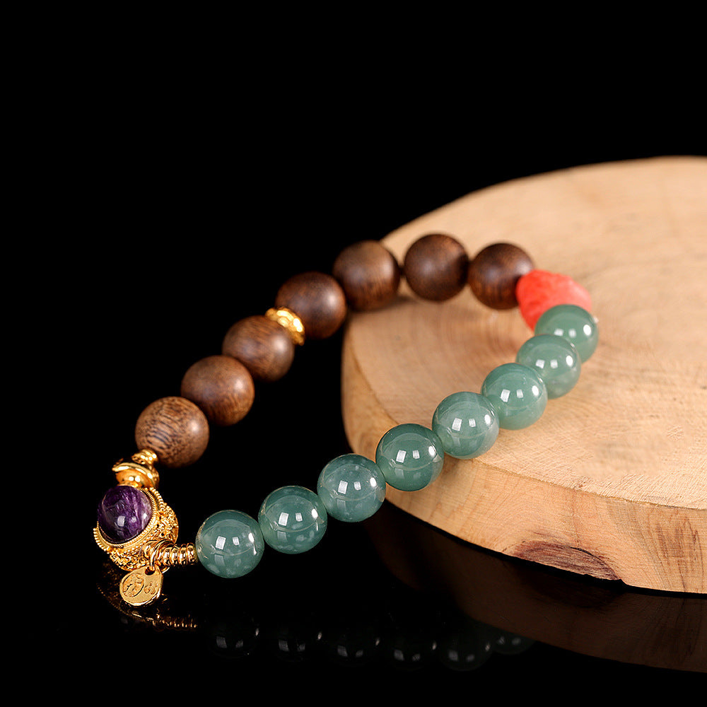 Half Mountain, Half Water" Cultural Relic Bracelet – S925 Silver Gold Plated with Natural Agarwood & Jadeite