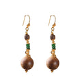 Handmade Agarwood & Jade Drop Earrings | 18K Gold Plated S925 Silver, Natural Wood Ethnic Jewelry