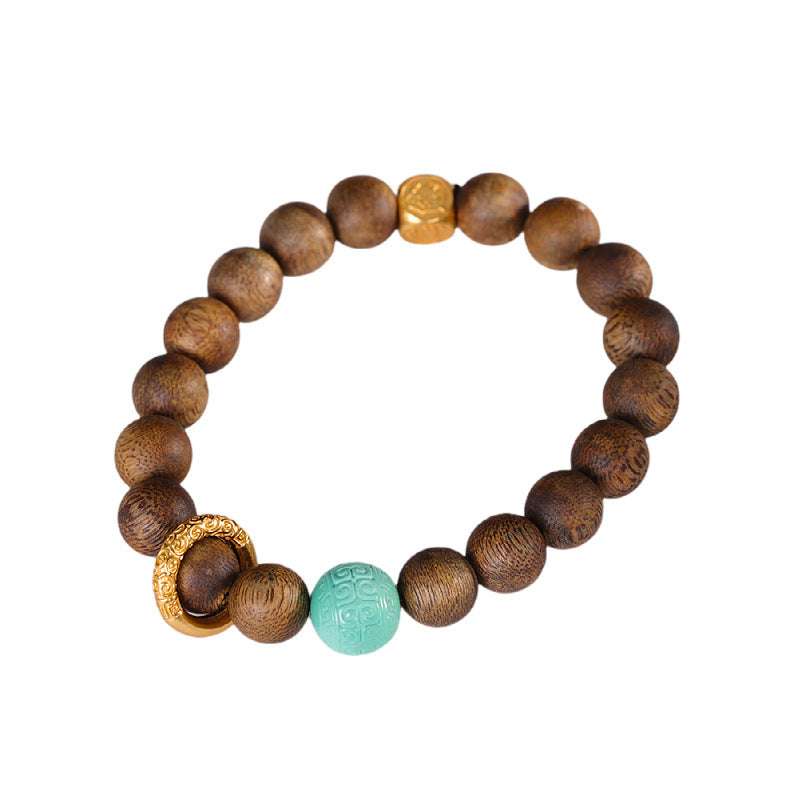Stylish Handmade DIY Bracelet for Women – 90% Natural Agarwood & Turquoise Beads with S925 Sterling Silver Plated Gold Accents, Adjustable Boho Jewelry
