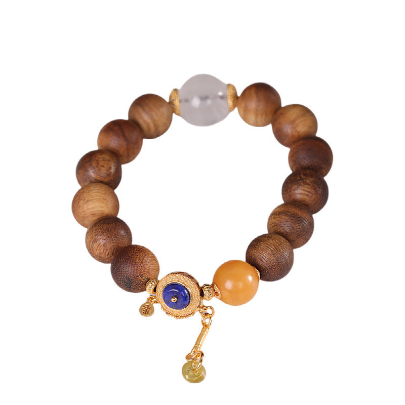 Handmade 925 Sterling Silver Agarwood White Phantom Quartz Amber Beaded Bracelet