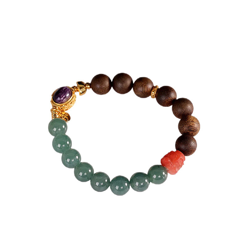 Half Mountain, Half Water" Cultural Relic Bracelet – S925 Silver Gold Plated with Natural Agarwood & Jadeite