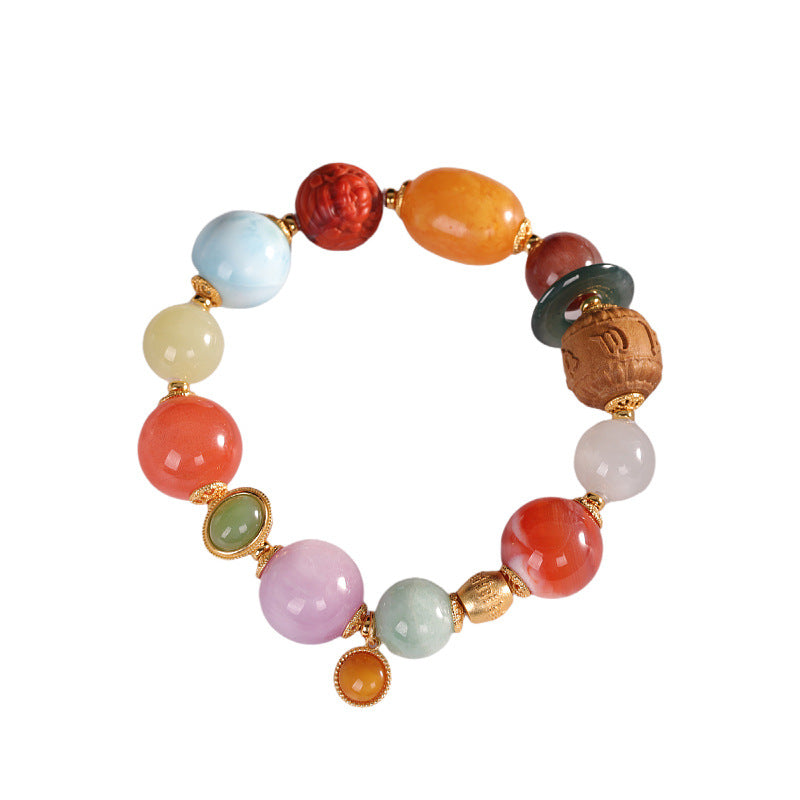 Handmade DIY Multi-Gemstone Beaded Bracelet - Amber, Agarwood, Hetian Jade, Red Agate, Jadeite